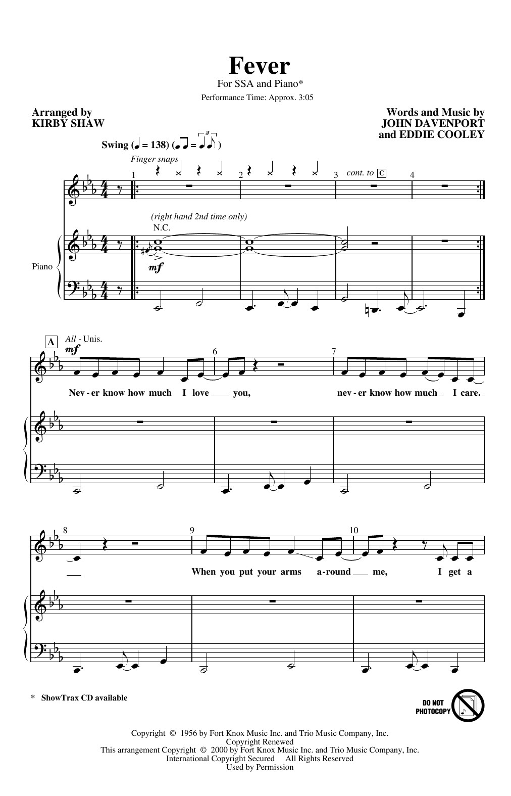 Download Peggy Lee Fever (arr. Kirby Shaw) Sheet Music