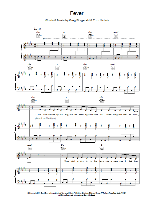 Kylie Minogue Fever sheet music notes printable PDF score