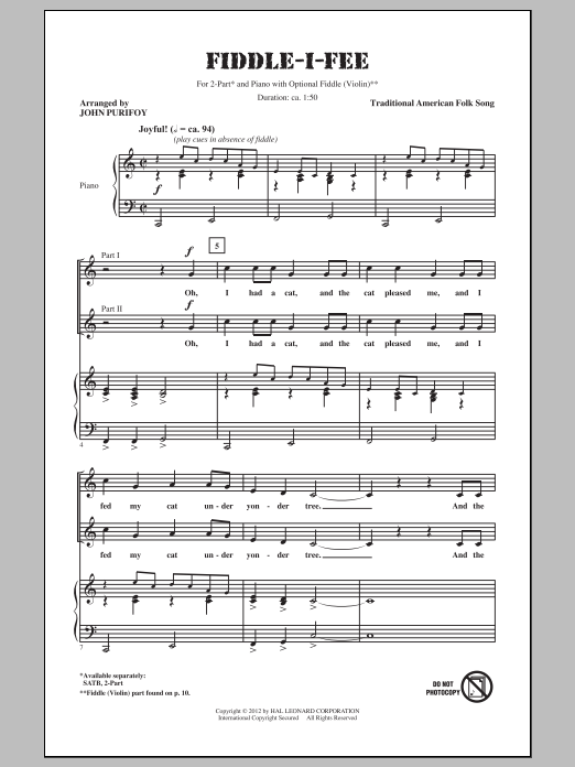 Download Traditional Folksong Fiddle-I-Fee (arr. John Purifoy) Sheet Music