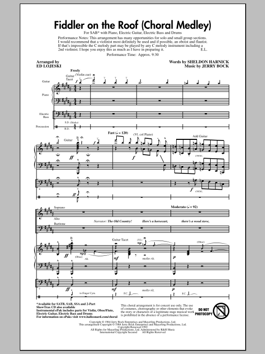 Download Bock & Harnick Fiddler On The Roof (Choral Medley) (ar Sheet Music