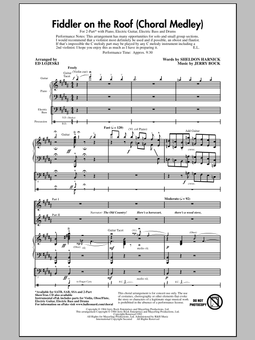 Download Bock & Harnick Fiddler On The Roof (Choral Medley) (ar Sheet Music