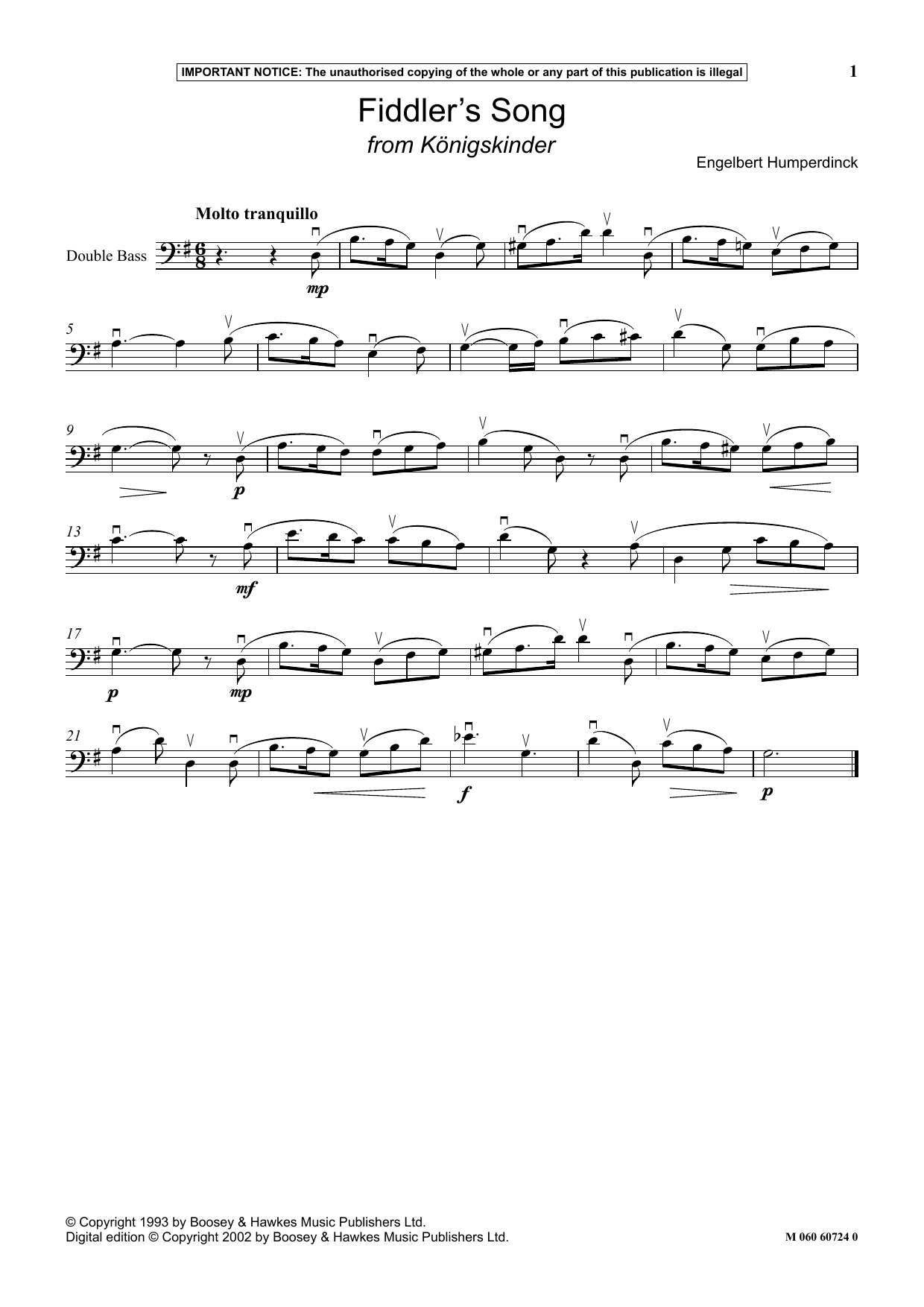 Download Engelbert Humperdinck Fiddler's Song (from Konigskinder) Sheet Music
