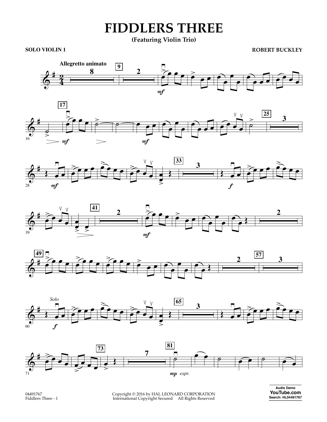 Download Robert Buckley Fiddlers Three - Solo Violin 1 Sheet Music
