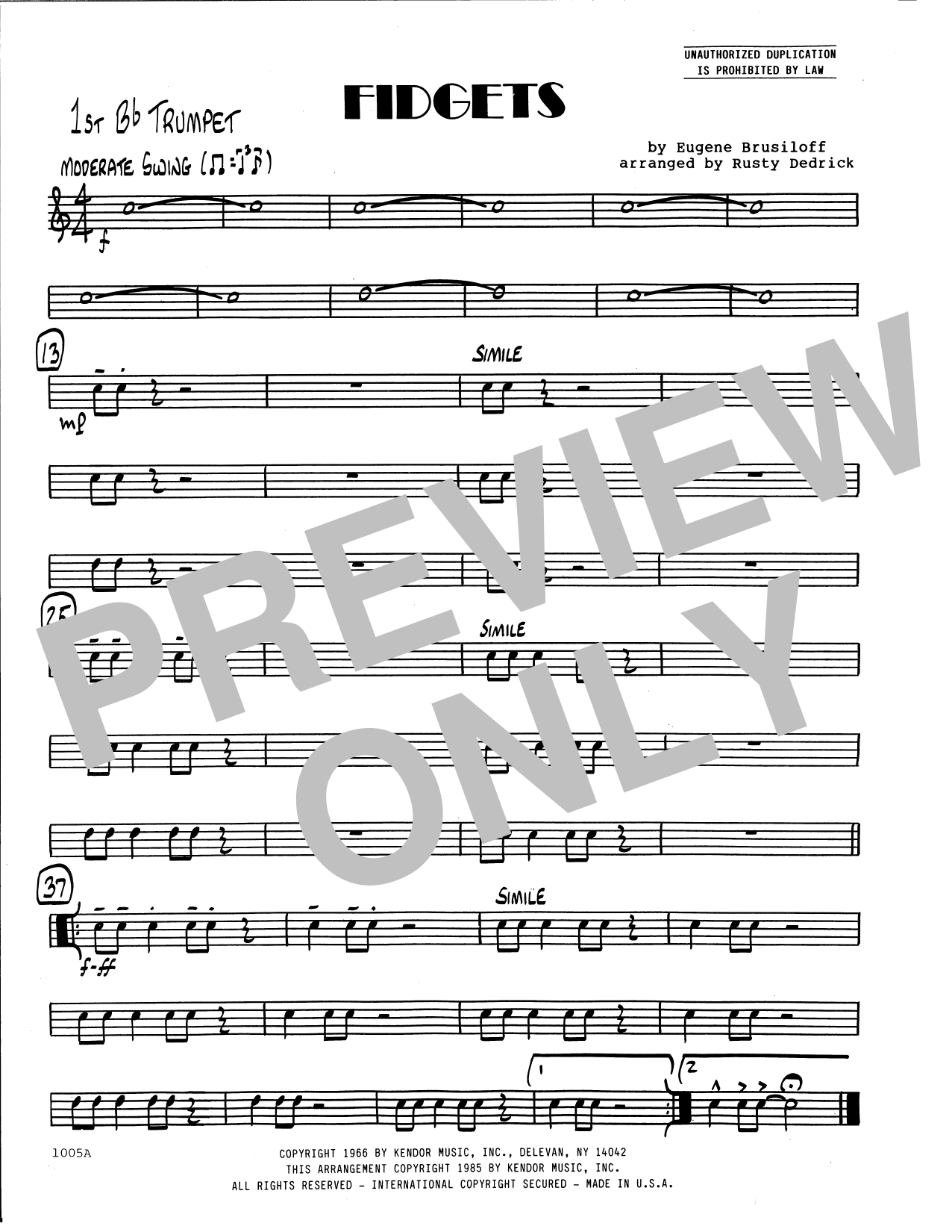 Download Eugene Brusiloff Fidgets (arr. Rusty Dedrick) - 1st Bb T Sheet Music
