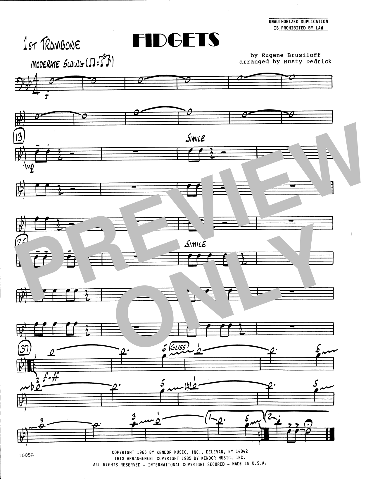 Download Eugene Brusiloff Fidgets (arr. Rusty Dedrick) - 1st Trom Sheet Music