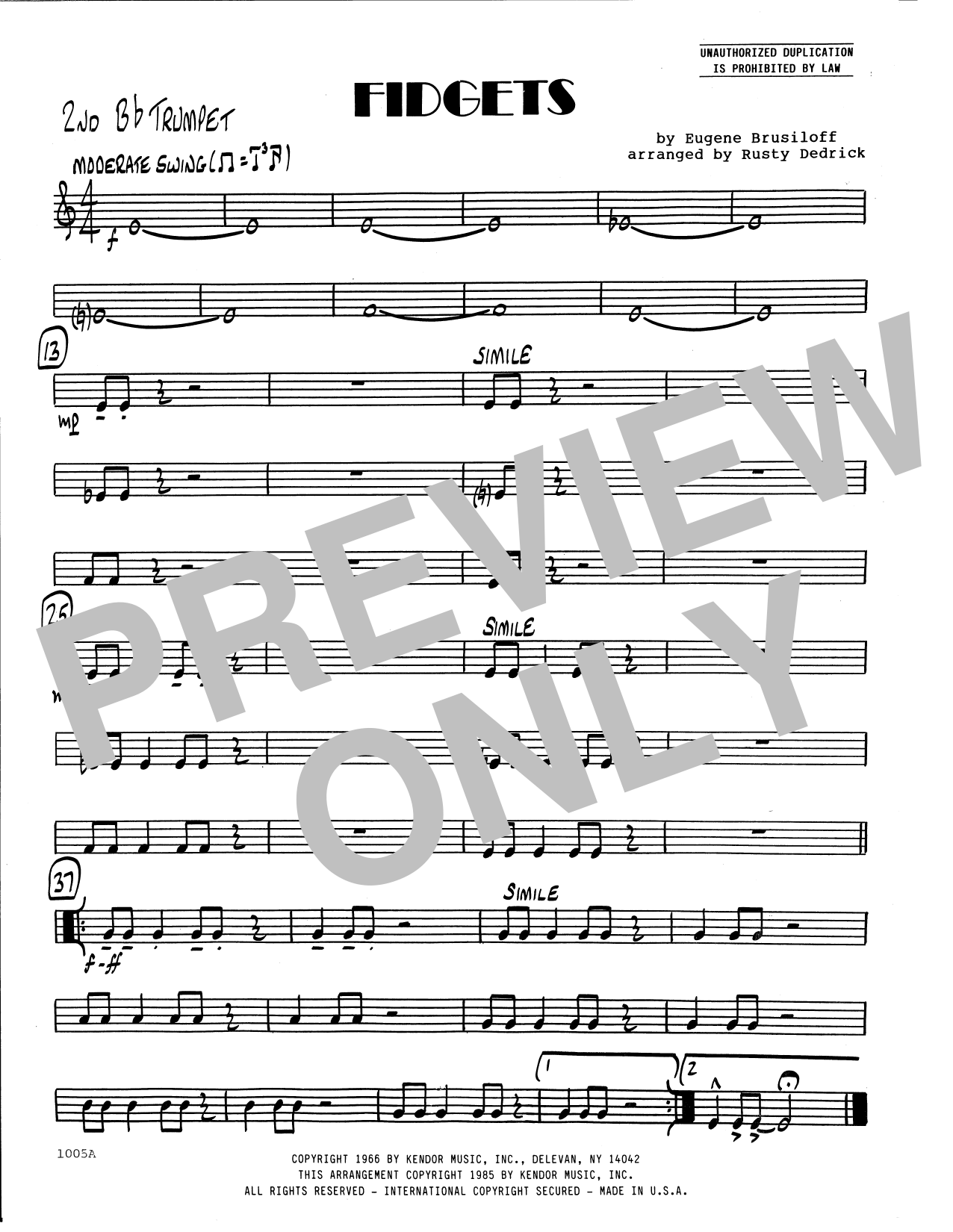 Download Eugene Brusiloff Fidgets (arr. Rusty Dedrick) - 2nd Bb T Sheet Music