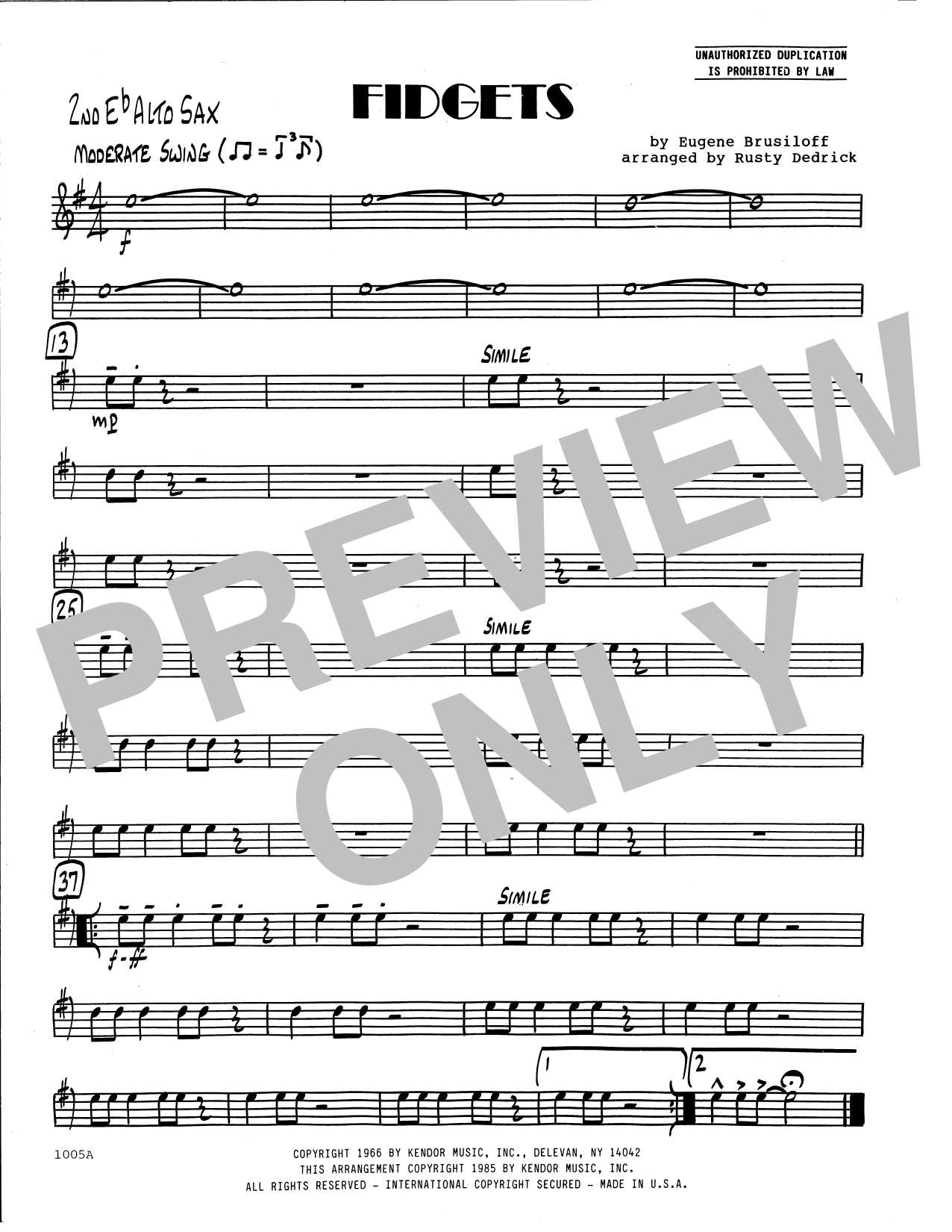 Download Eugene Brusiloff Fidgets (arr. Rusty Dedrick) - 2nd Eb A Sheet Music