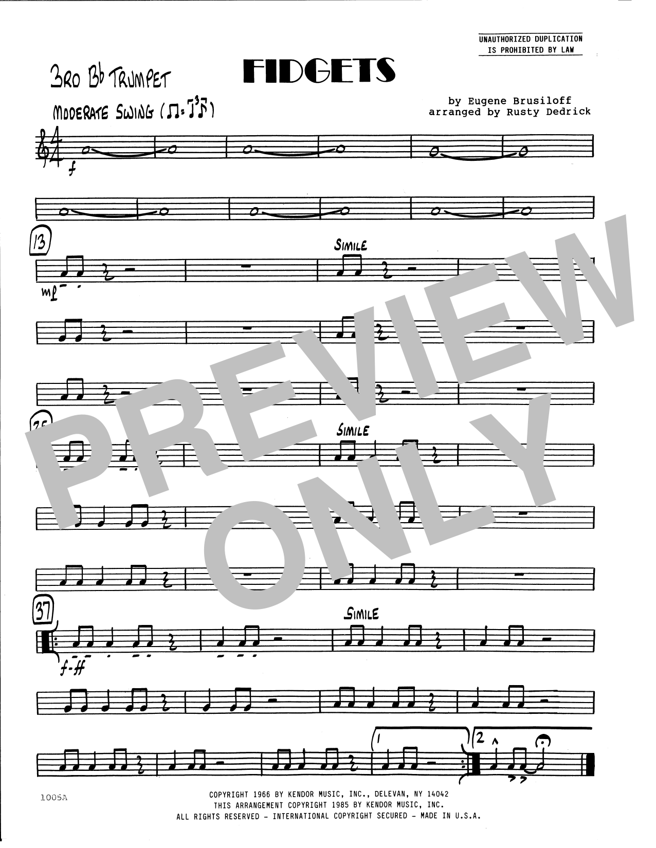 Download Eugene Brusiloff Fidgets (arr. Rusty Dedrick) - 3rd Bb T Sheet Music
