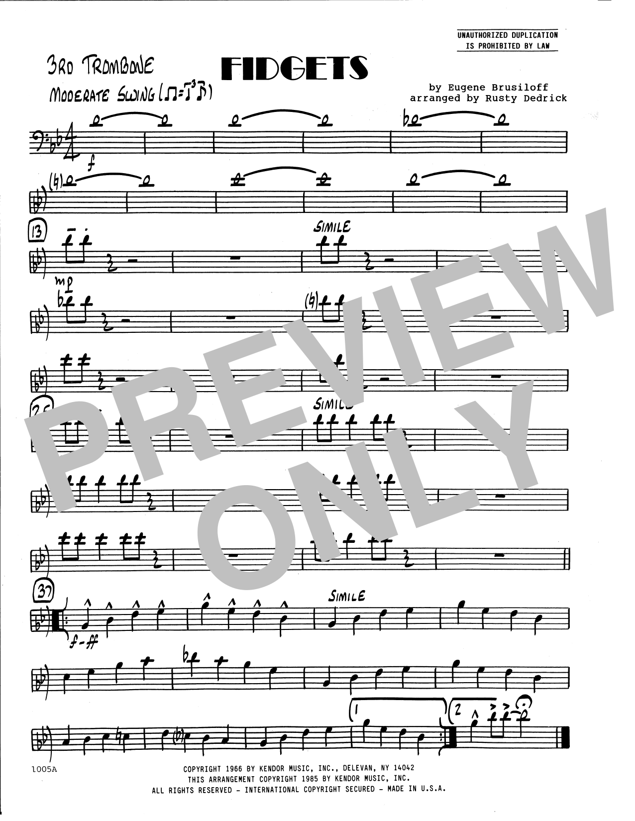 Download Eugene Brusiloff Fidgets (arr. Rusty Dedrick) - 3rd Trom Sheet Music