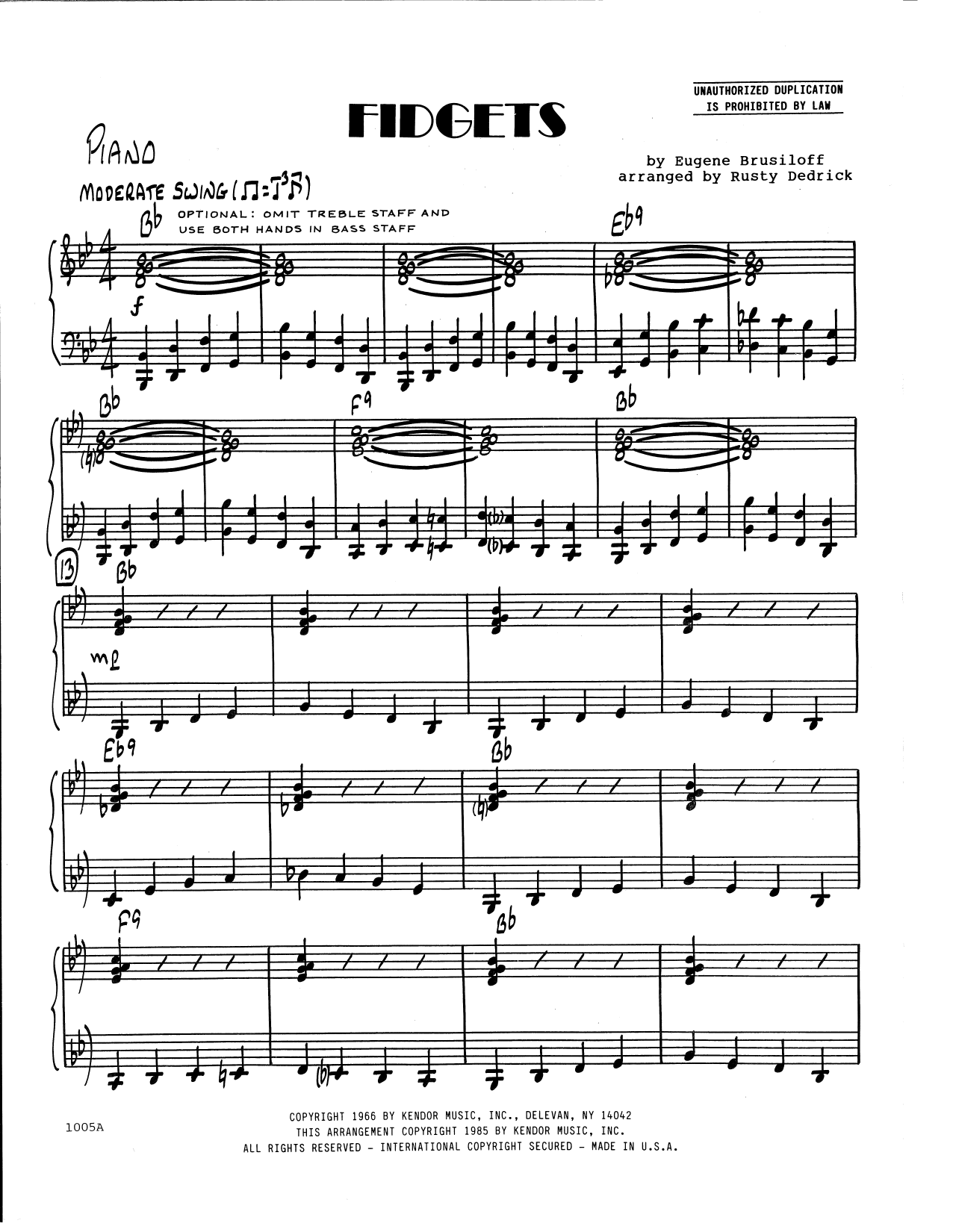 Download Eugene Brusiloff Fidgets (arr. Rusty Dedrick) - Piano Sheet Music