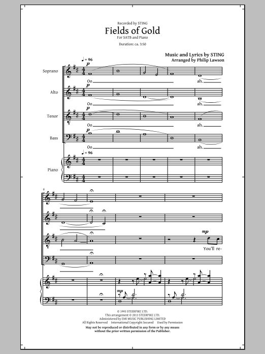 Download Sting Fields Of Gold (arr. Philip Lawson) Sheet Music