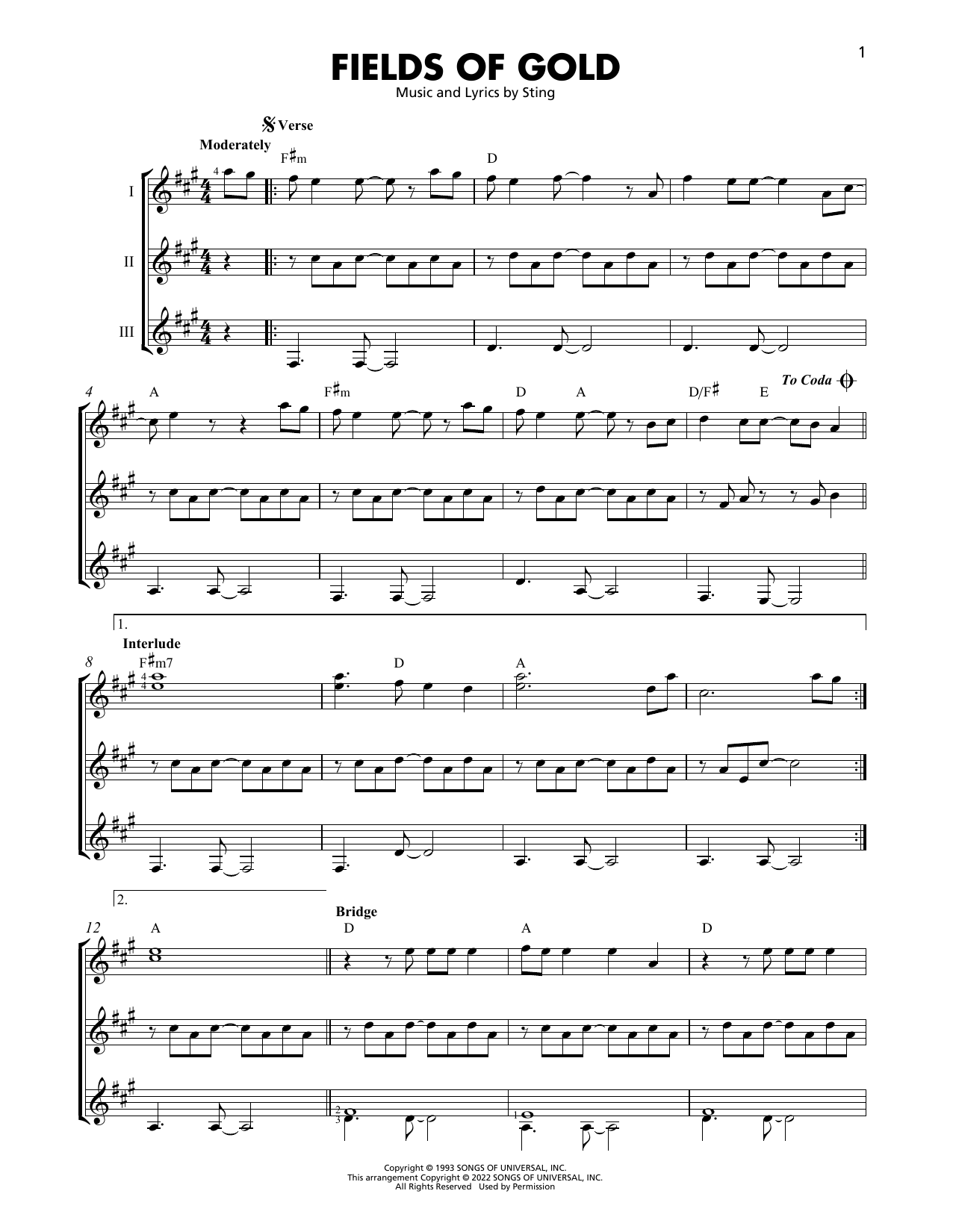 Download Sting Fields Of Gold Sheet Music