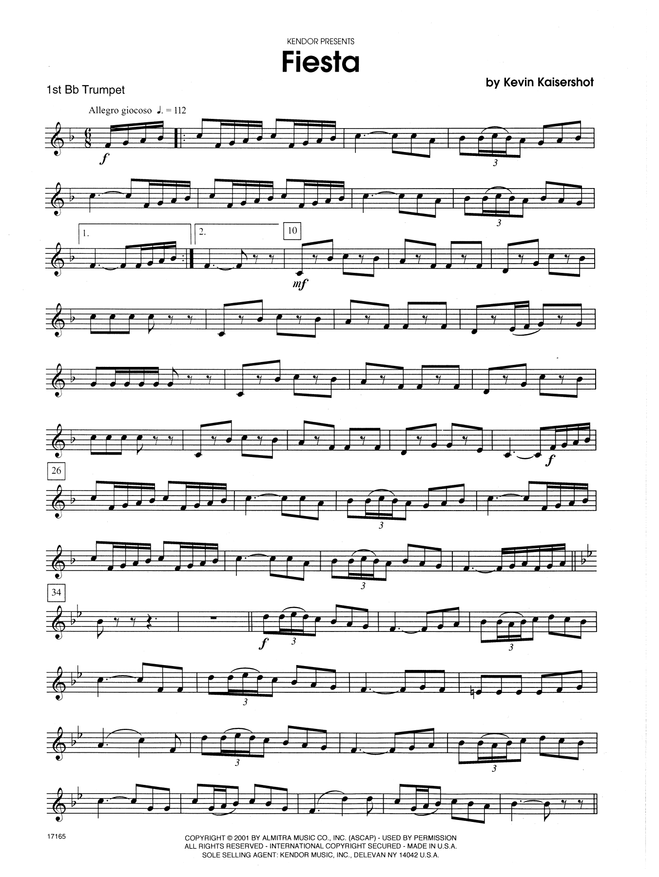 Download Kevin Kaisershot Fiesta - 1st Bb Trumpet Sheet Music