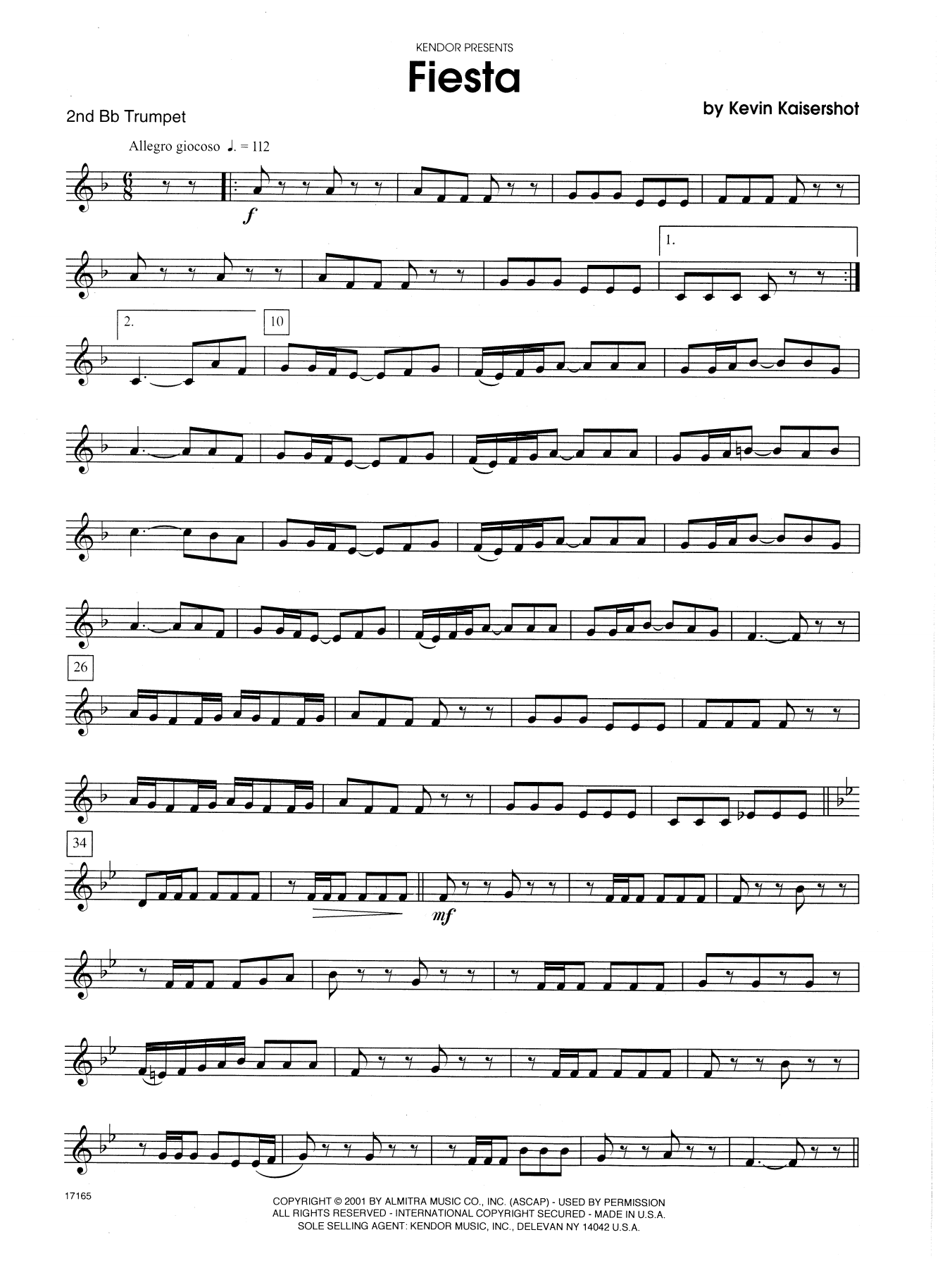 Download Kevin Kaisershot Fiesta - 2nd Bb Trumpet Sheet Music