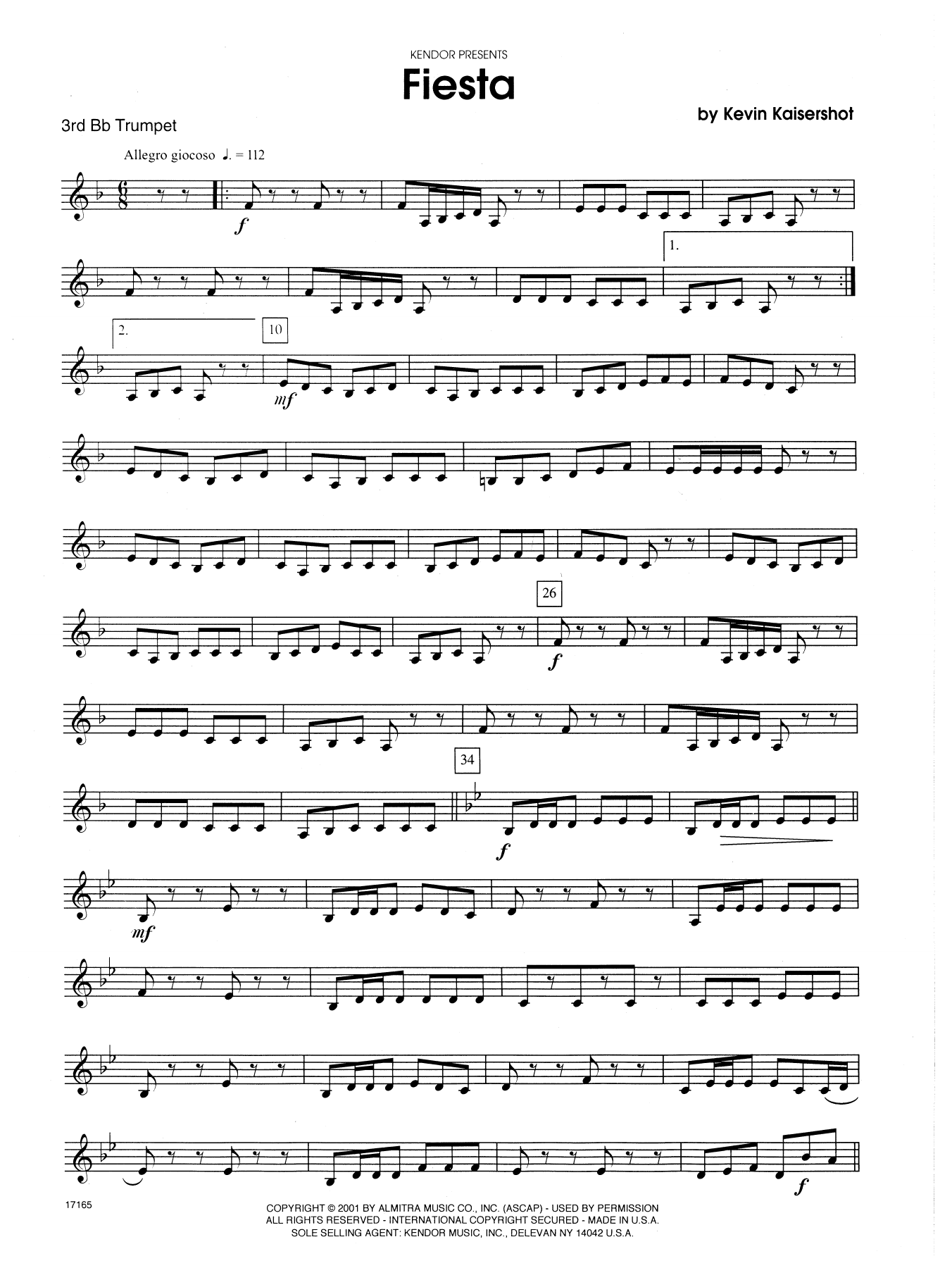 Download Kevin Kaisershot Fiesta - 3rd Bb Trumpet Sheet Music