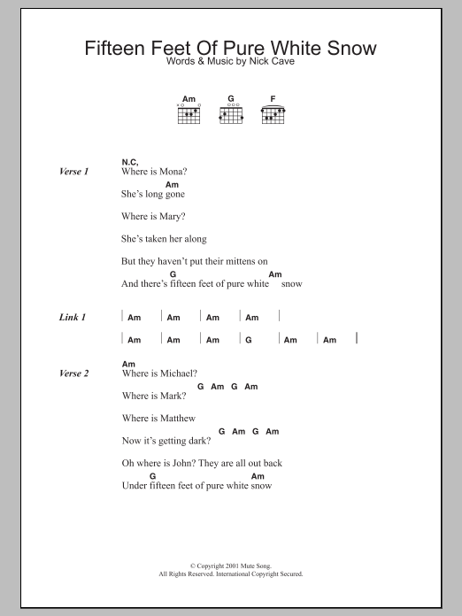 Download Nick Cave Fifteen Feet Of Pure White Snow Sheet Music