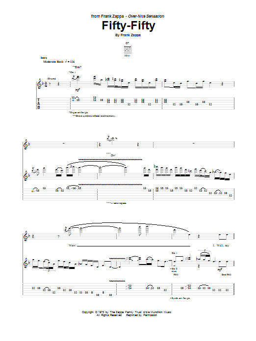 Download Frank Zappa Fifty-Fifty Sheet Music