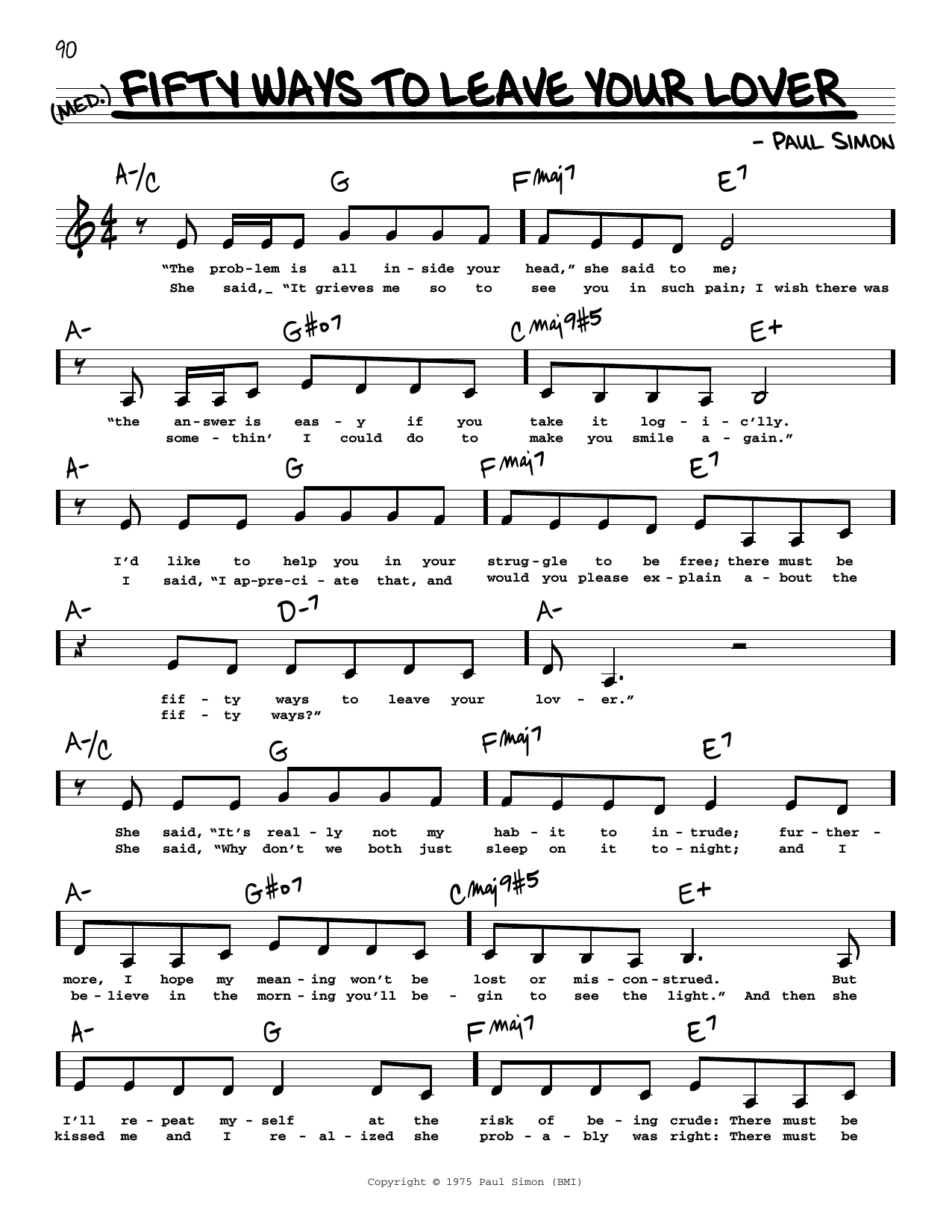 Simon & Garfunkel Fifty Ways To Leave Your Lover (Low Voice) sheet music notes printable PDF score
