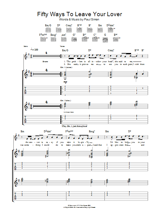 Download Paul Simon Fifty Ways To Leave Your Lover Sheet Music