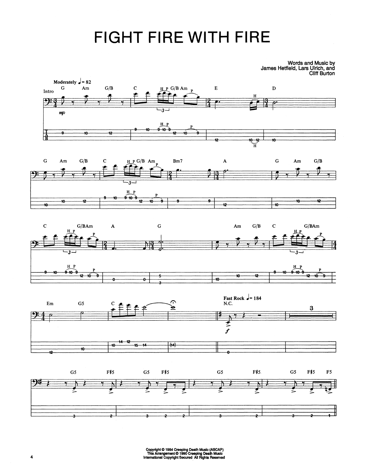 Download Metallica Fight Fire With Fire Sheet Music