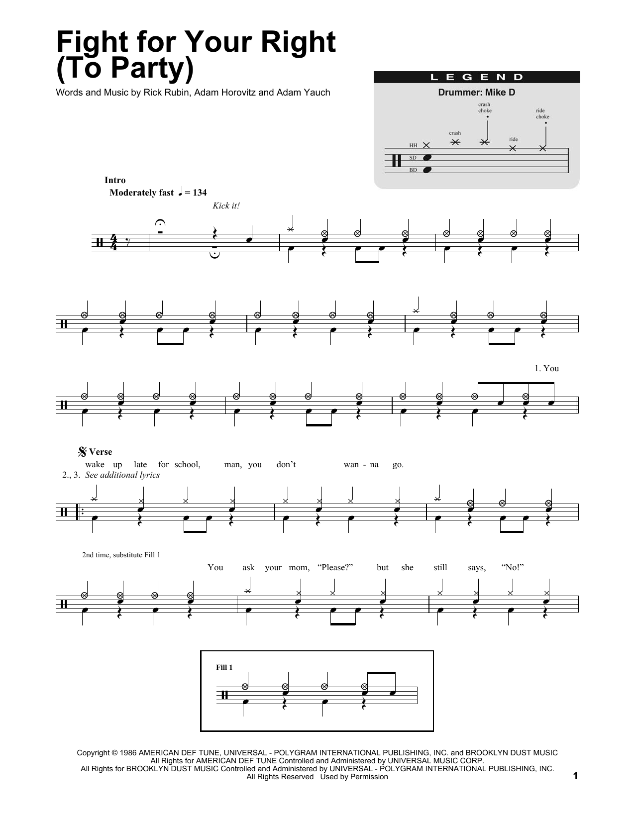 Download Beastie Boys Fight For Your Right (To Party) Sheet Music