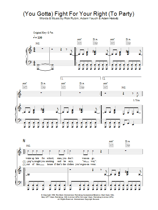 Download Beastie Boys (You Gotta) Fight For Your Right (To Pa Sheet Music