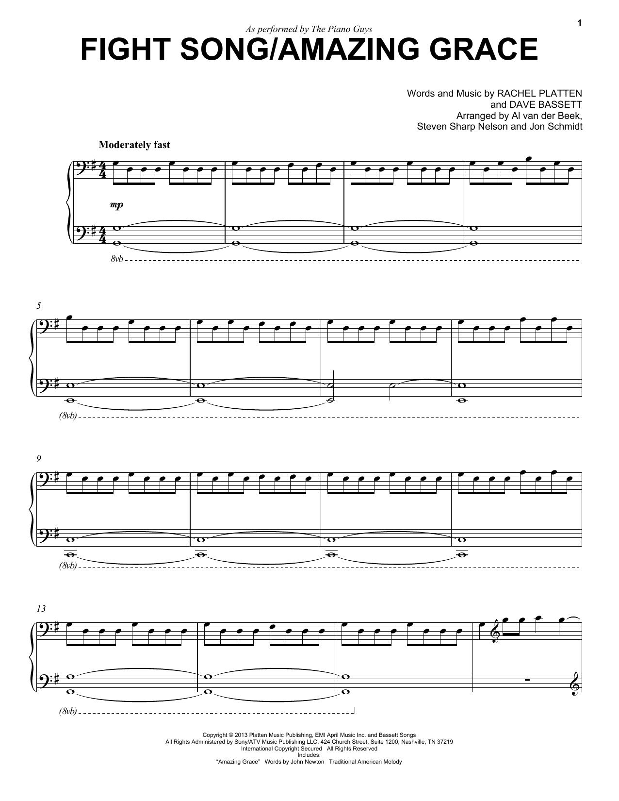 Download The Piano Guys Fight Song/Amazing Grace Sheet Music
