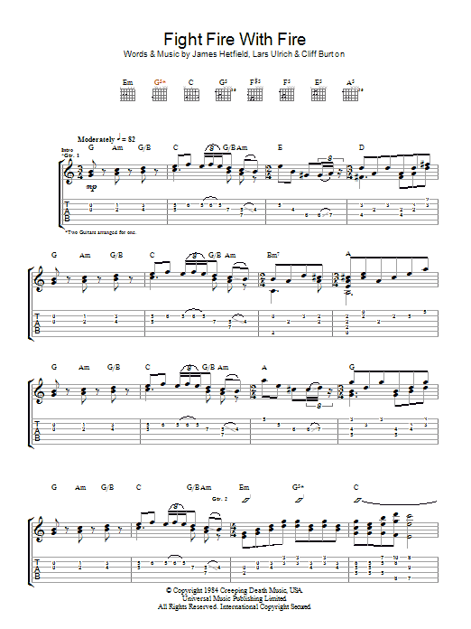 Download Metallica Fight Fire With Fire Sheet Music