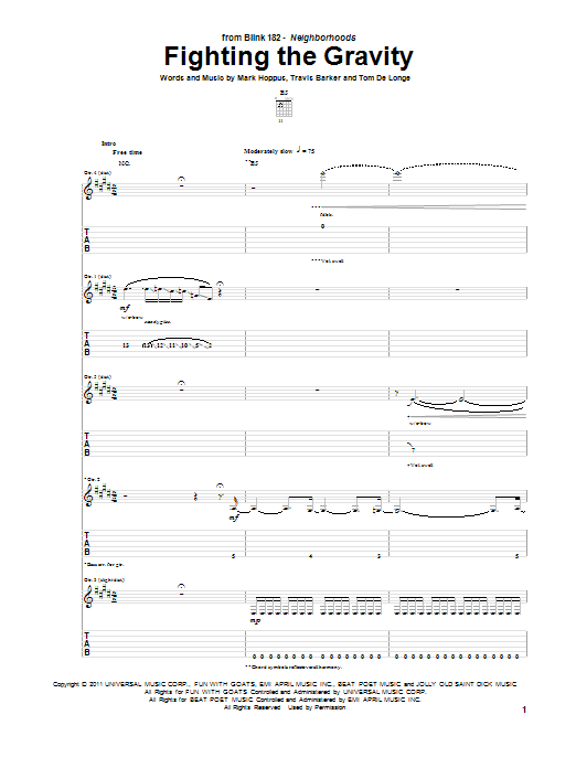 Download Blink-182 Fighting The Gravity Sheet Music