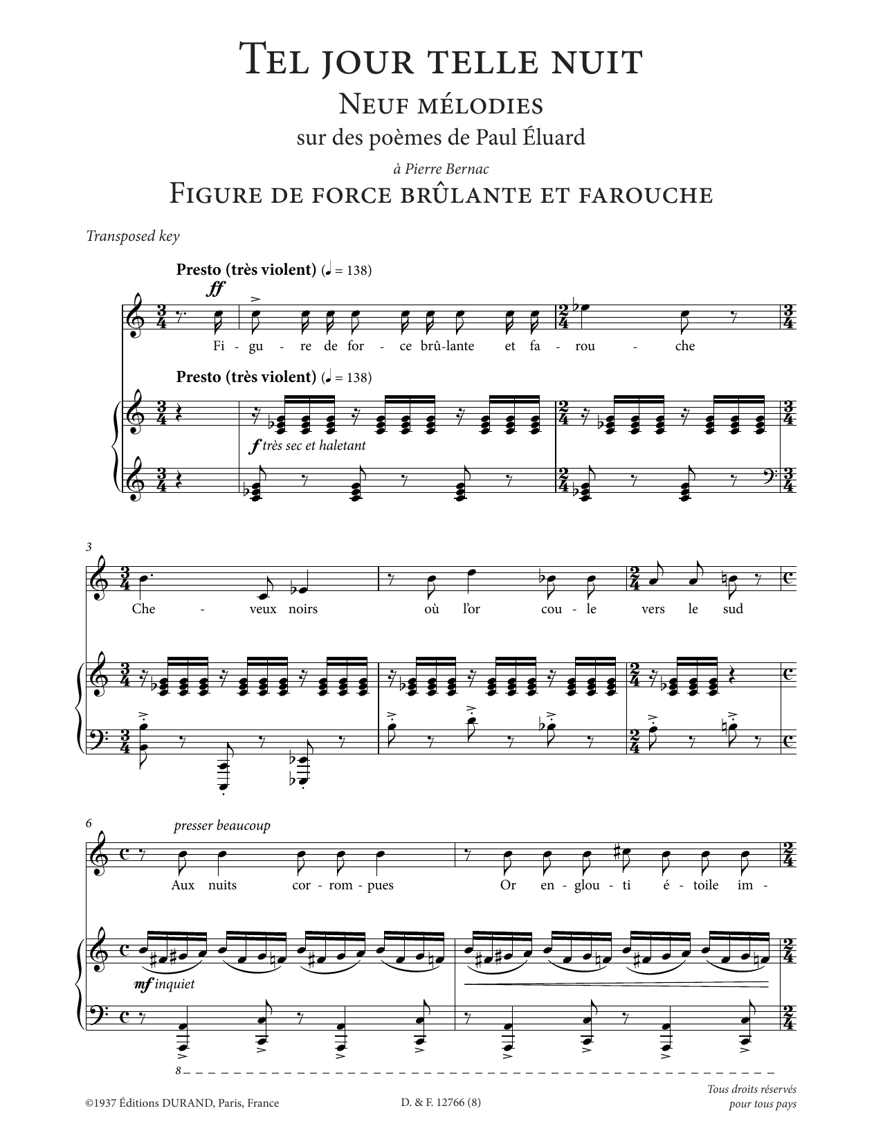 Francis Poulenc Figure de force brulante et farouche (Low Voice) sheet music notes printable PDF score