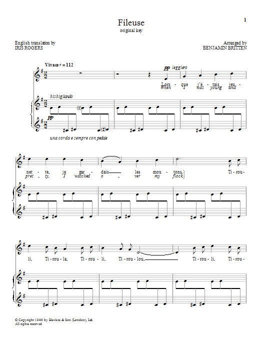 Download Benjamin Britten Fileuse Sheet Music