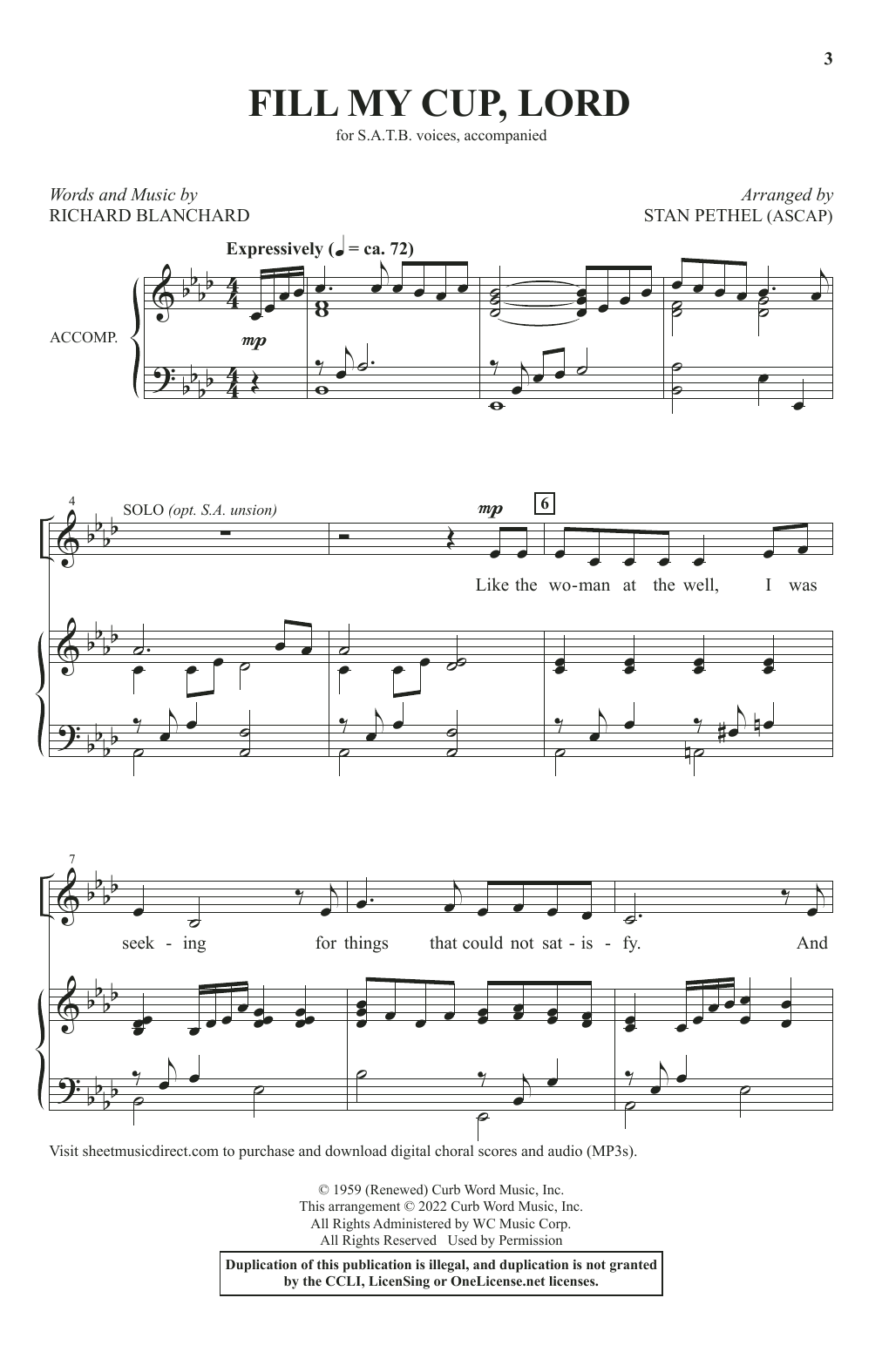 Download Richard Blanchard Fill My Cup, Lord (arr. Stan Pethel) Sheet Music