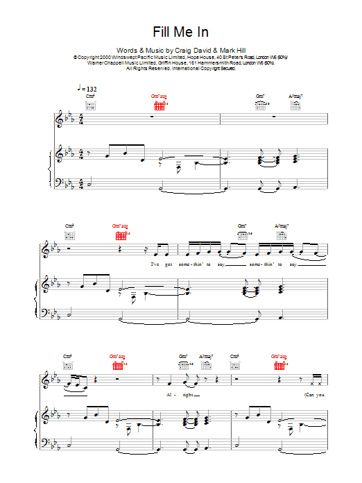Craig David Fill Me In sheet music notes printable PDF score