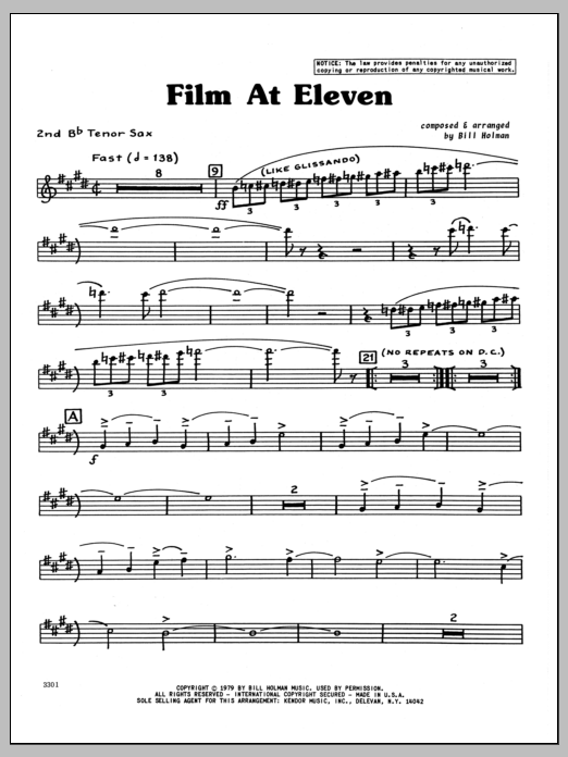 Download Bill Holman Film At Eleven - 2nd Bb Tenor Saxophone Sheet Music