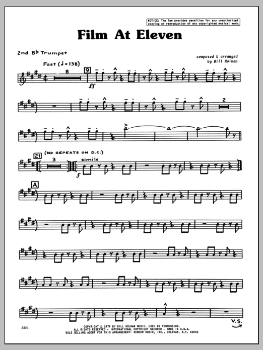 Download Bill Holman Film At Eleven - 2nd Bb Trumpet Sheet Music