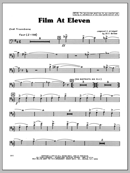 Download Bill Holman Film At Eleven - 2nd Trombone Sheet Music