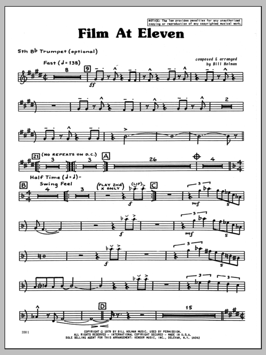 Download Bill Holman Film At Eleven - 5th Bb Trumpet Sheet Music