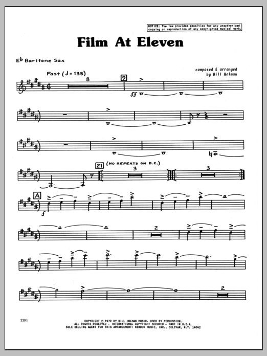 Download Bill Holman Film At Eleven - Baritone Sax Sheet Music