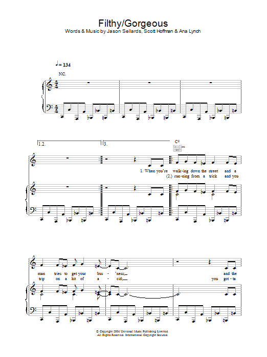 Scissor Sisters Filthy/Gorgeous sheet music notes printable PDF score