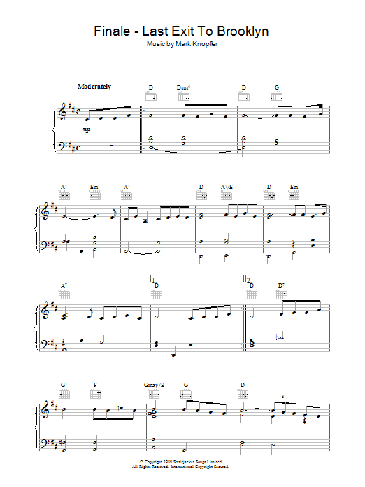 Download Mark Knopfler Finale - Last Exit To Brooklyn Sheet Music