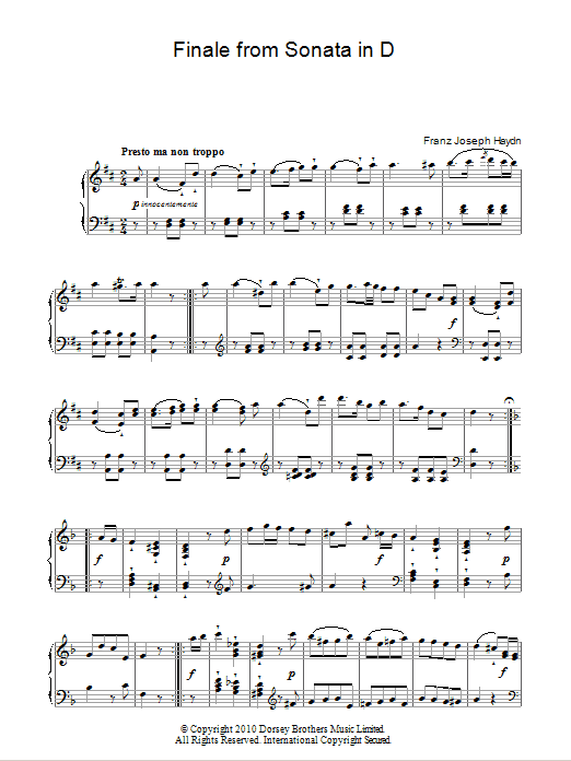 Download Franz Joseph Haydn Finale From Sonata In D Sheet Music