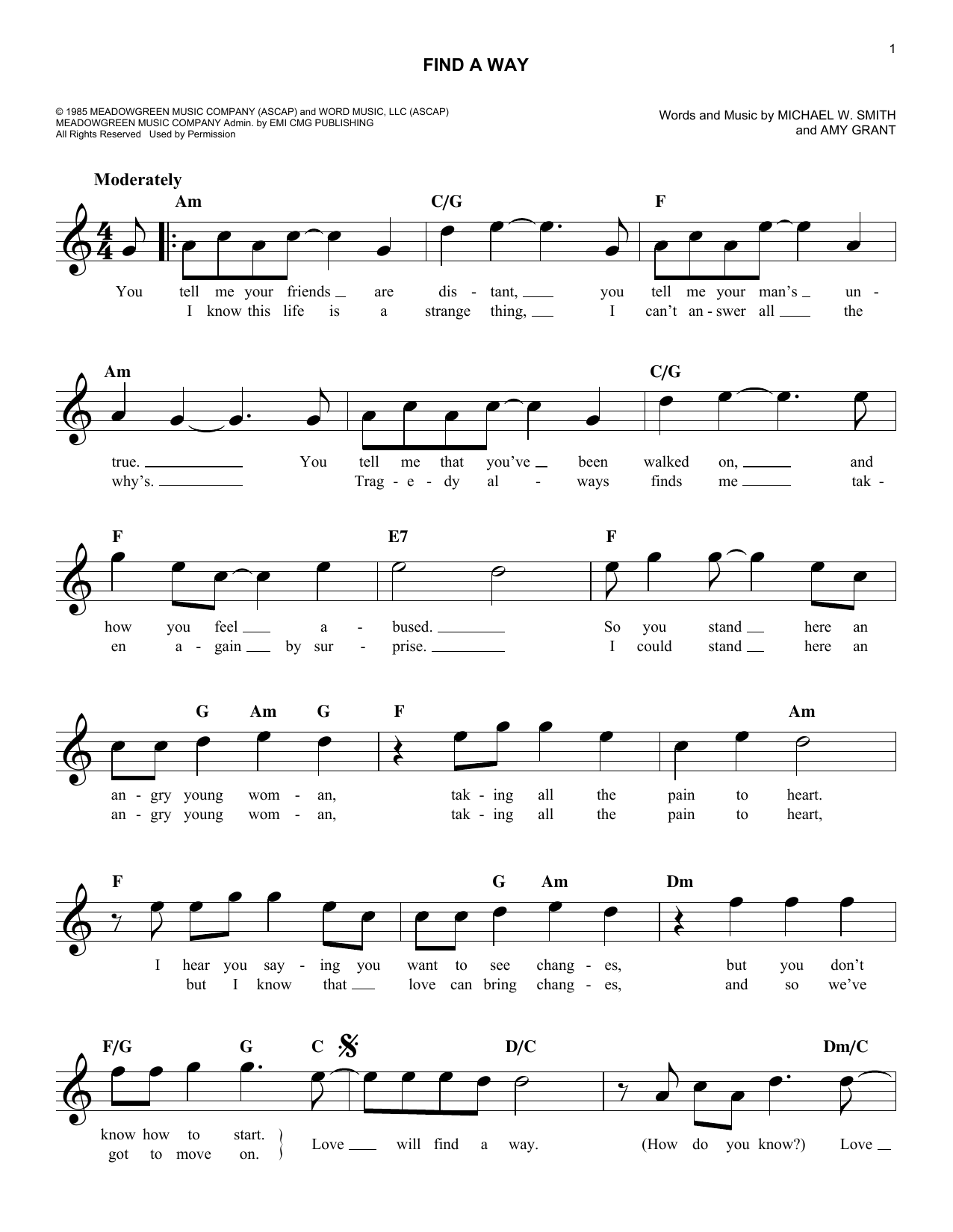 Download Amy Grant Find A Way Sheet Music