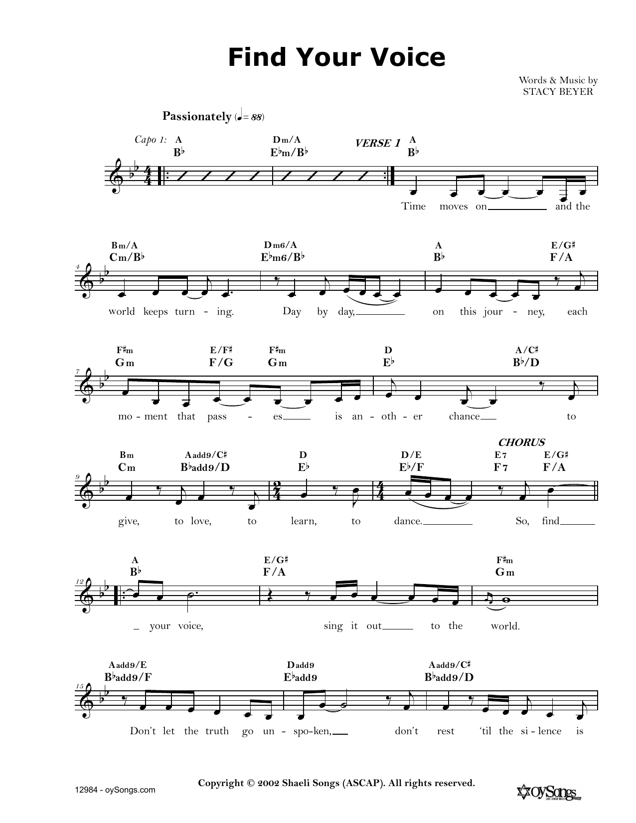 Download Stacy Beyer Find Your Voice Sheet Music