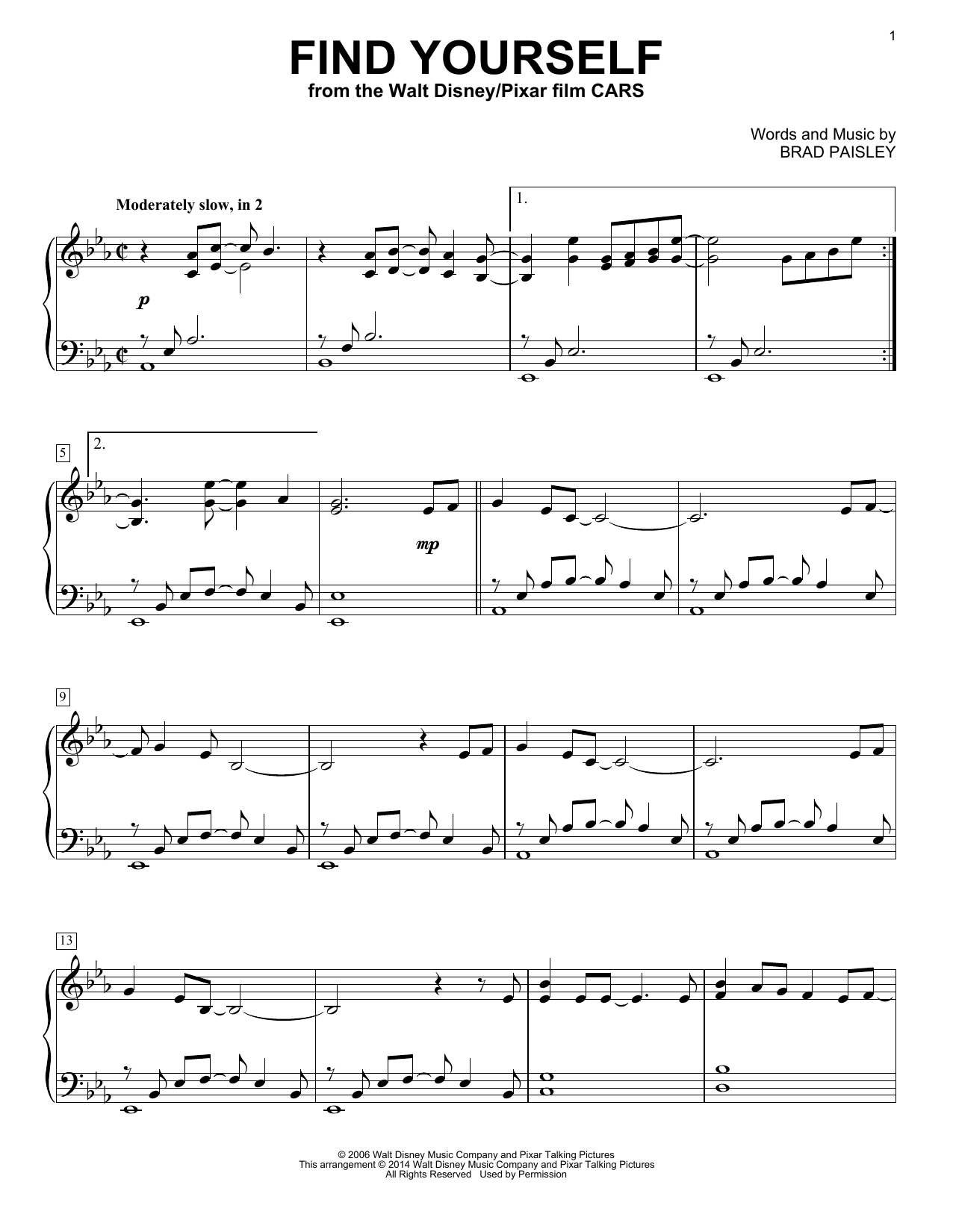 Download Brad Paisley Find Yourself (from Cars) Sheet Music