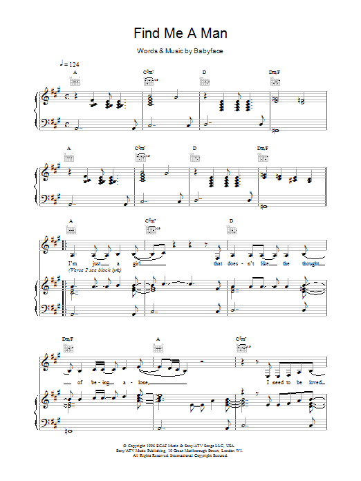 Toni Braxton Find Me A Man sheet music notes printable PDF score