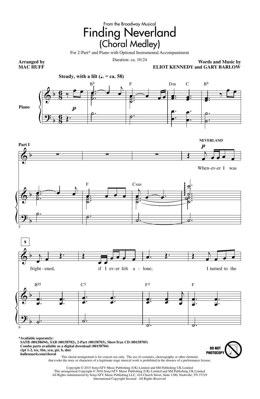 Download Gary Barlow & Eliot Kennedy Finding Neverland (Choral Medley) (arr. Sheet Music