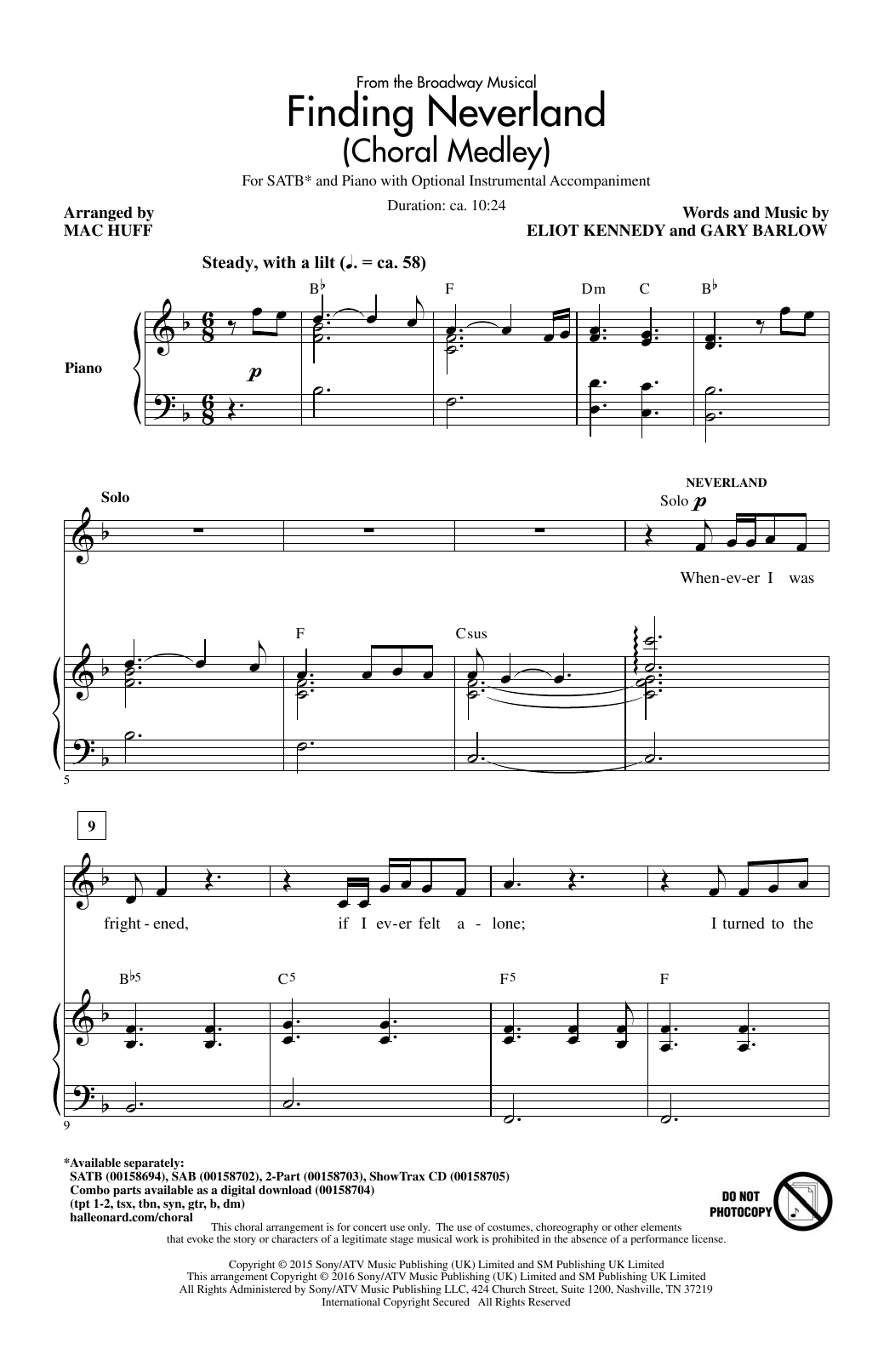 Download Gary Barlow & Eliot Kennedy Finding Neverland (Choral Medley) (arr. Sheet Music