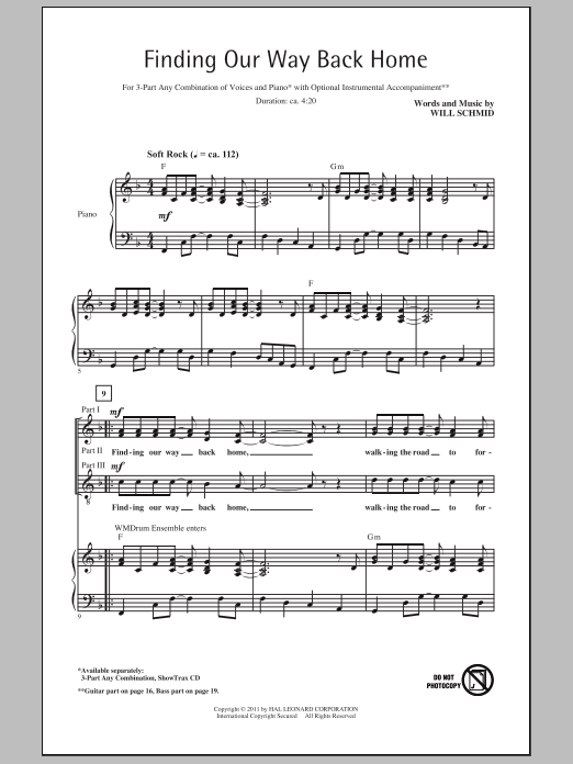 Download Will Schmid Finding Our Way Back Home Sheet Music
