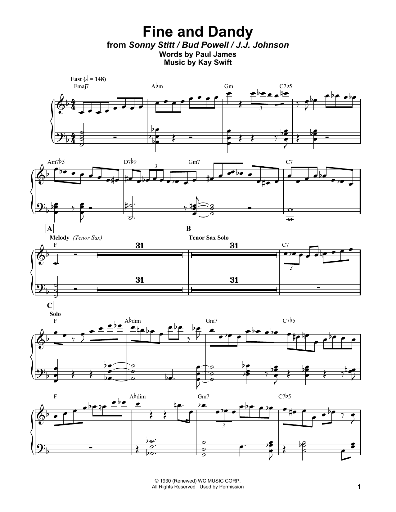 Download Bud Powell Fine And Dandy Sheet Music