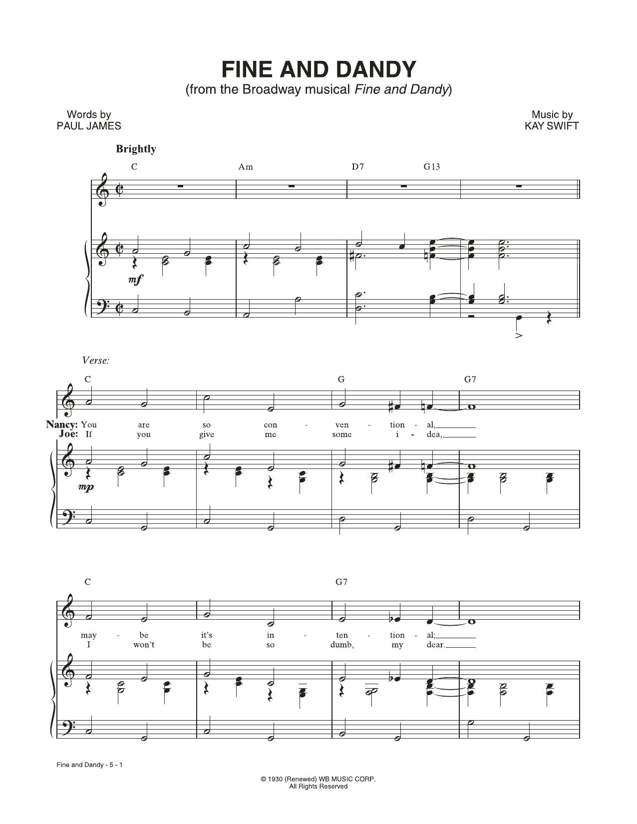 Download Kay Swift & Paul James Fine And Dandy (from the musical Fine a Sheet Music